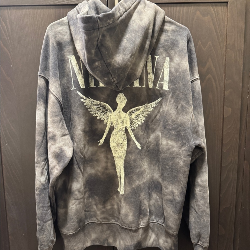 Nirvana Men's Washed Black Hoodie Sweatshirt Oversize Fit